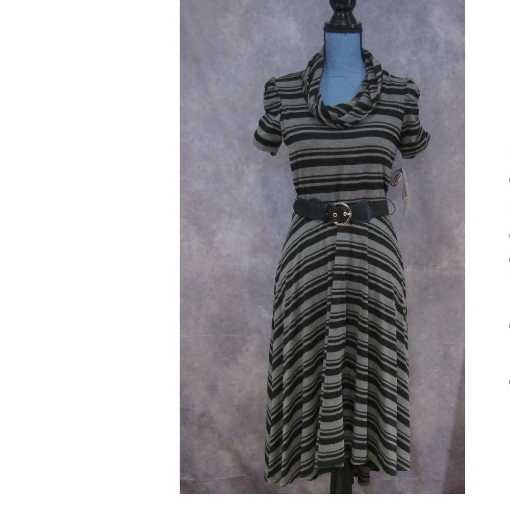 NEW Amanda Lane Black & Gray Cowl Neck Dress Sz S